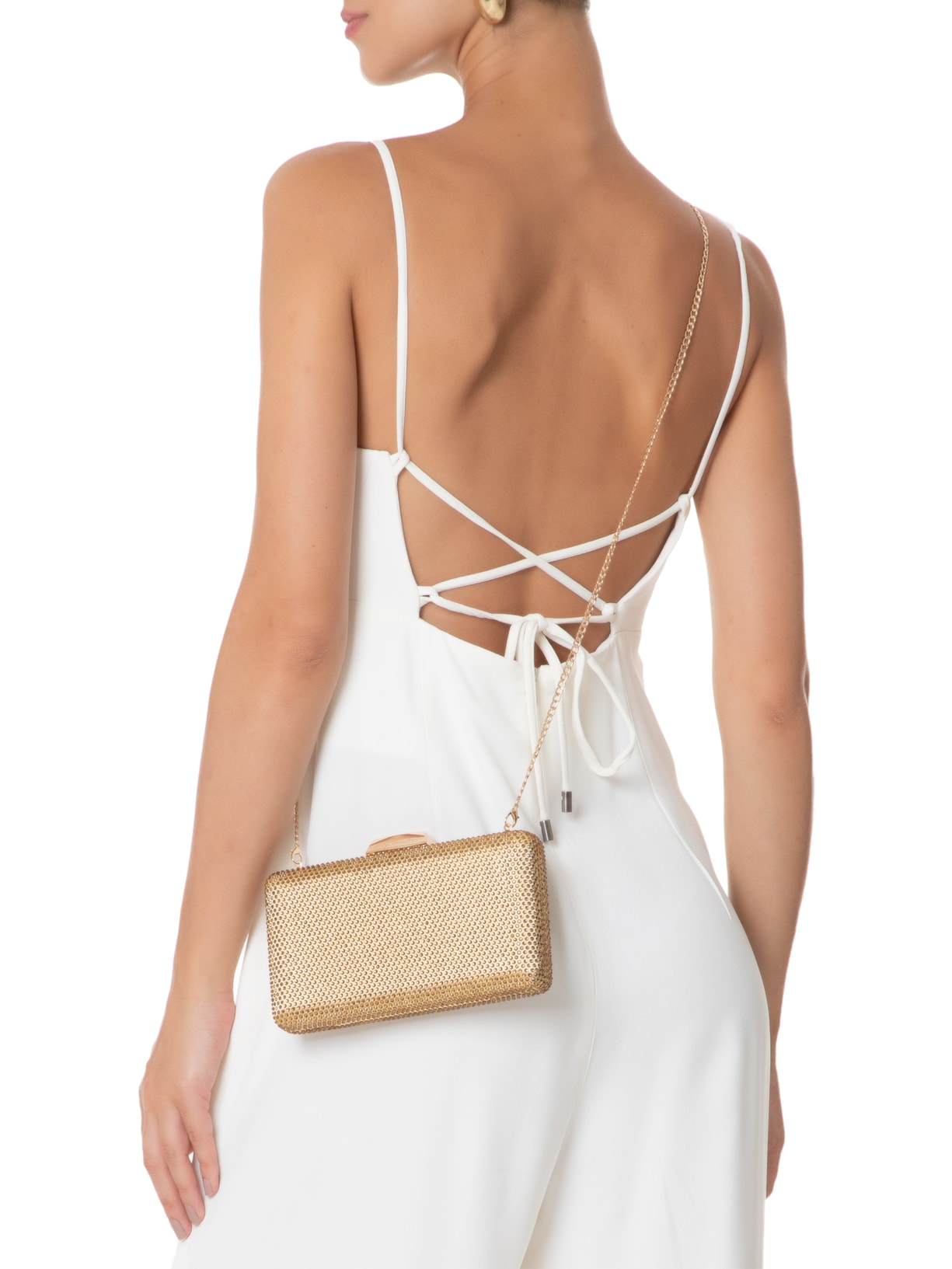 Bolsa Feminina Clutch Cristais Dourado Luiza Barcelos