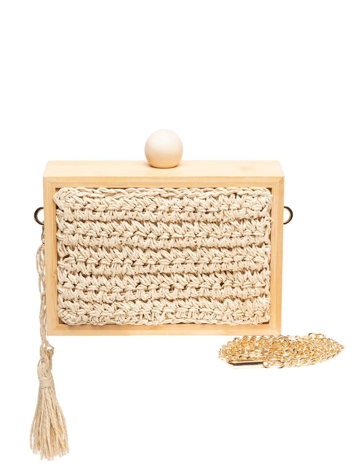 Bolsa Feminina Clutch Em Madeira E Palha - Bege