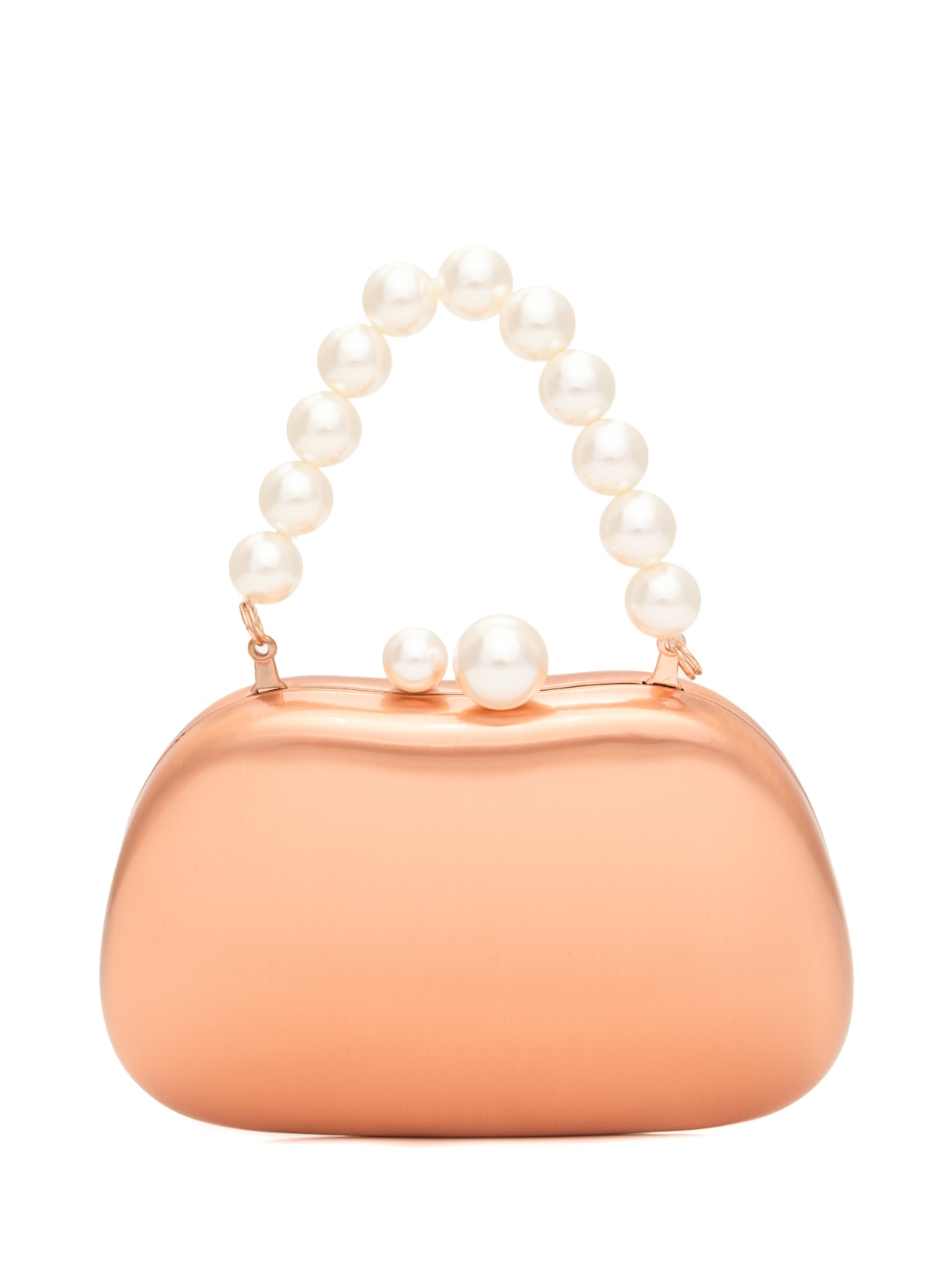 Bolsa Feminina Clutch Em Metal Com Pino E Alça De Pérolas - Rosa