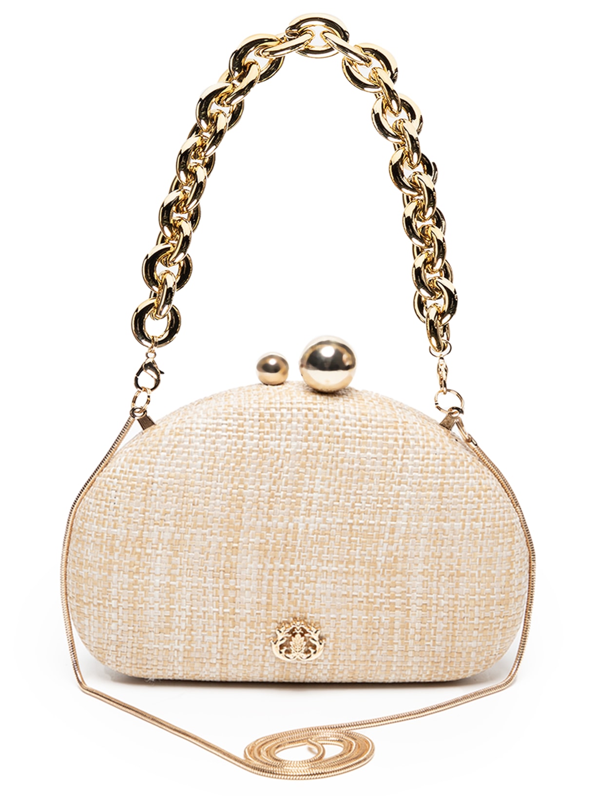 Bolsa Feminina Clutch Em Rafia Abaulada - Bege