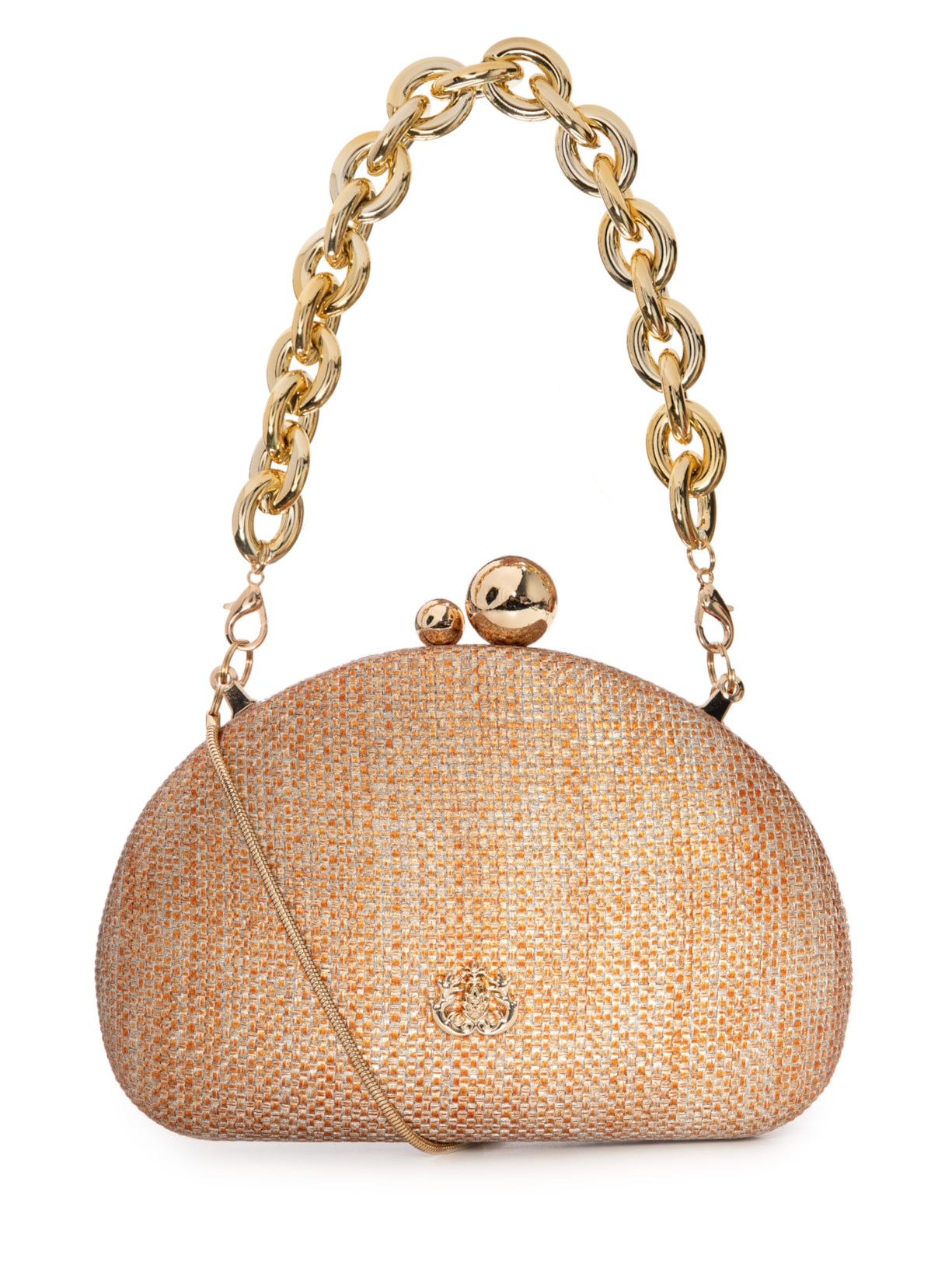 Bolsa Feminina Clutch em Ráfia Abaulada - Dourado