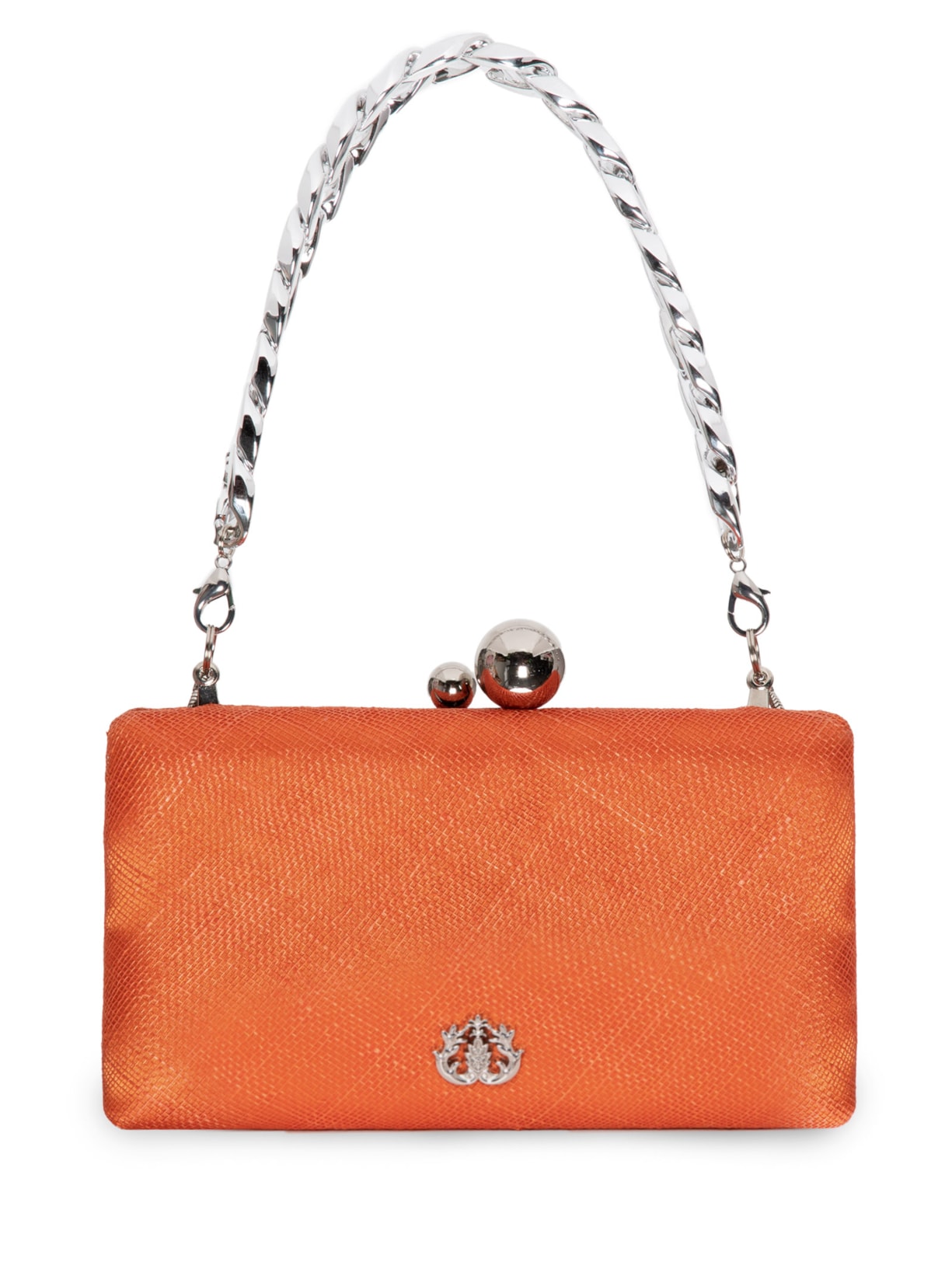 Bolsa Feminina Clutch Em Ráfia E Corrente - Laranja