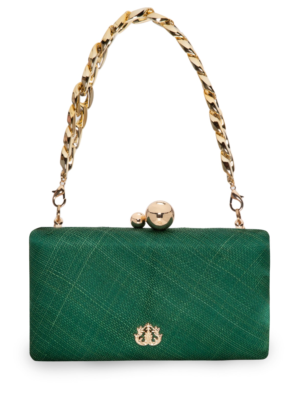 Bolsa Feminina Clutch Em Ráfia E Corrente - Verde