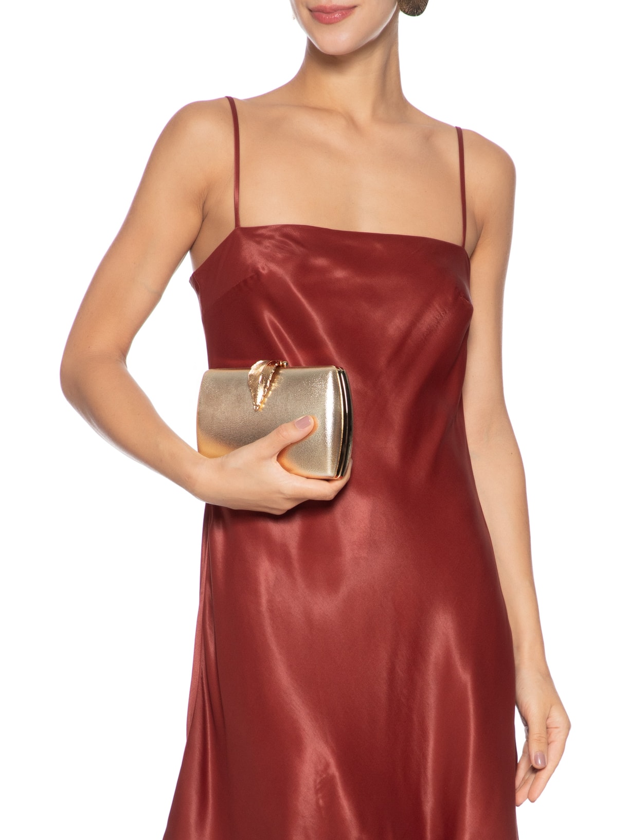 Bolsa Feminina Clutch Folhagem Dourado Market 33