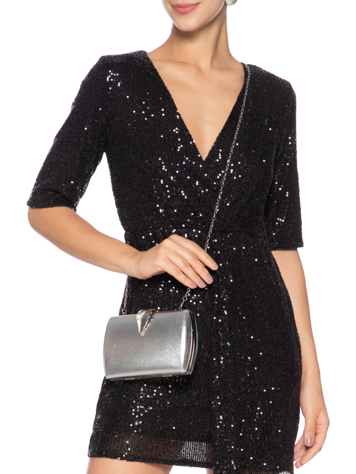 Bolsa Feminina Clutch Folhagem Prateado Market 33