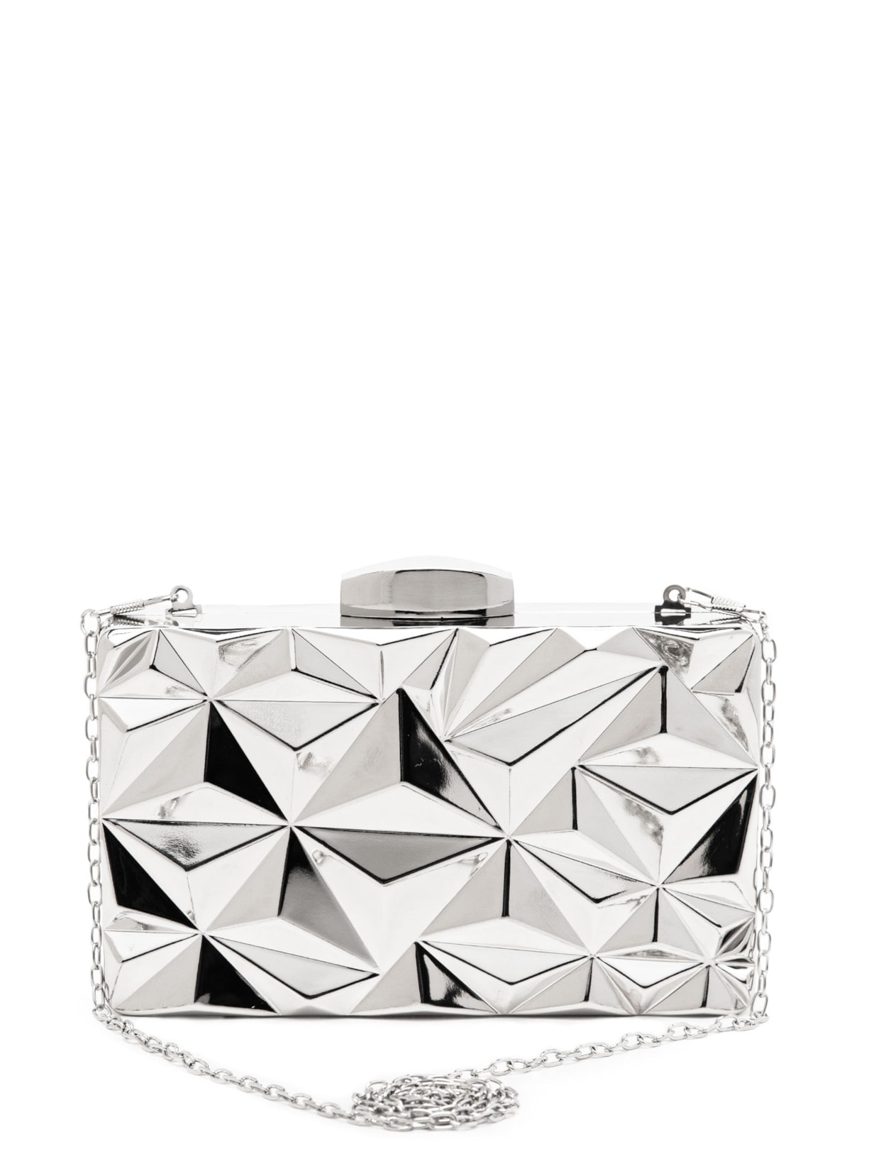 Bolsa Feminina Clutch Geométrica Metálica - Prateada