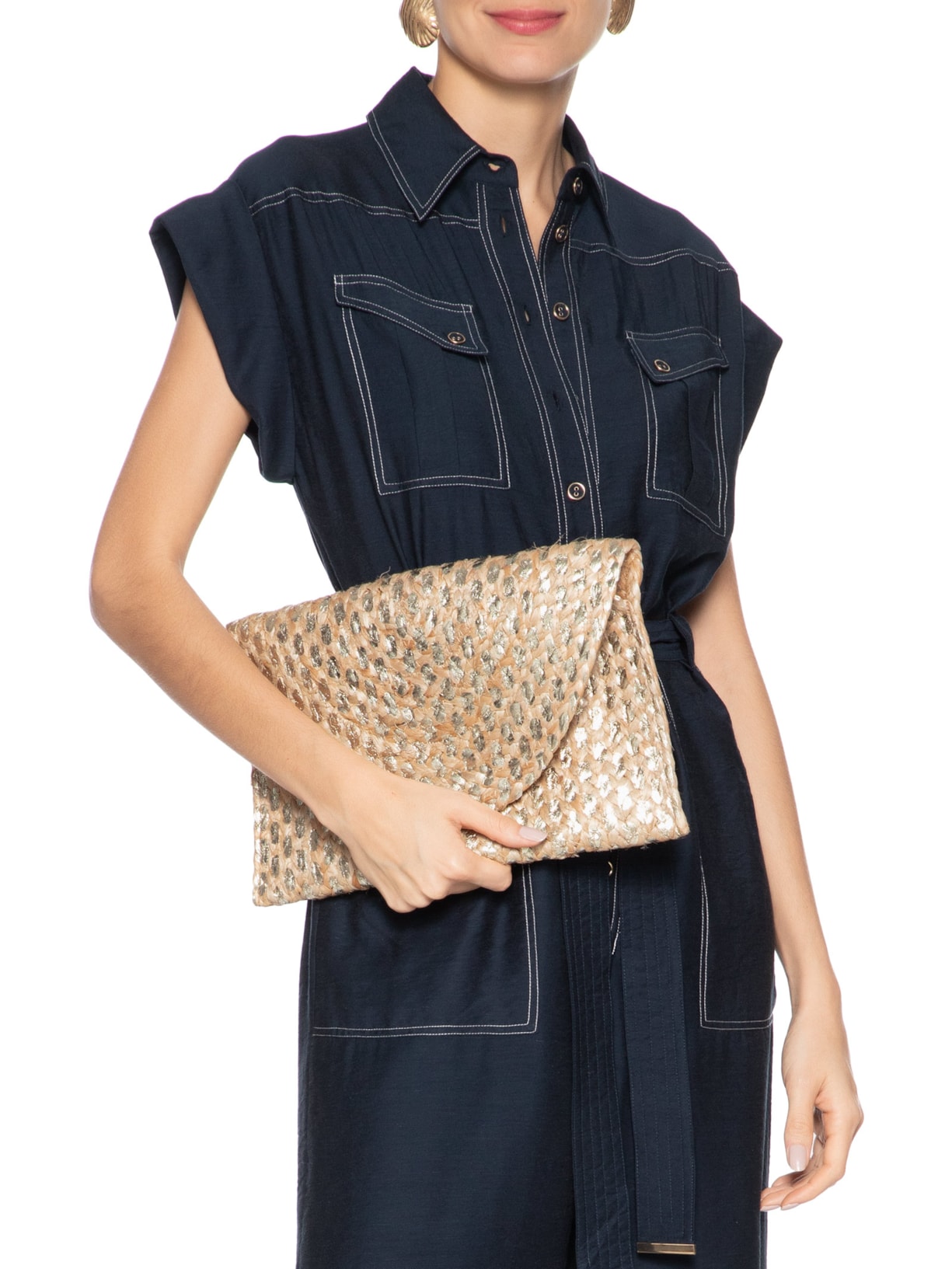 Bolsa Feminina Clutch Liana Dots Gols Dourado Le Lis