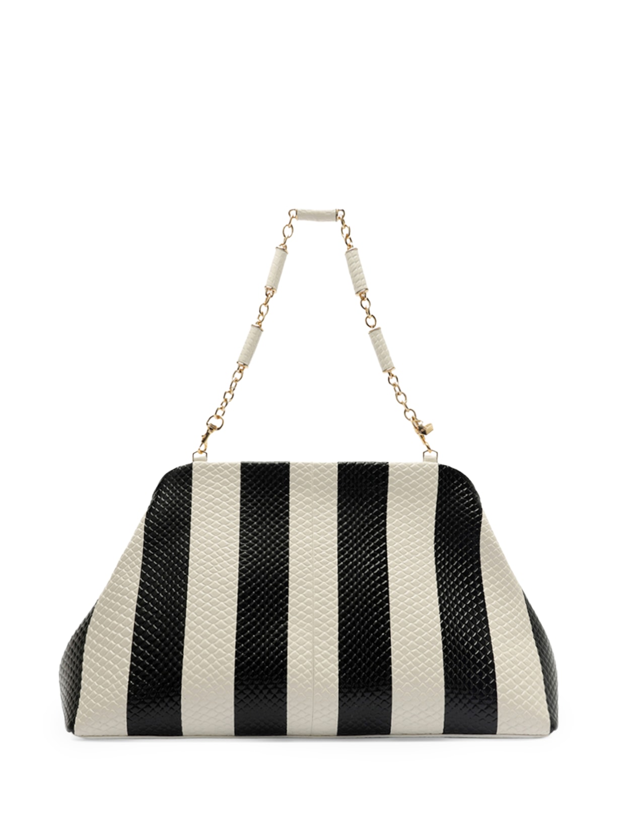 Bolsa Feminina Clutch Listras Couro Média Snake Branco Arezzo