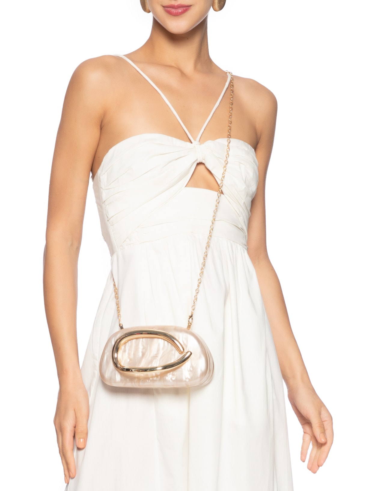 Bolsa Feminina Clutch Perolada Com Detalhe Orgânico Metalizado Bege Market 33