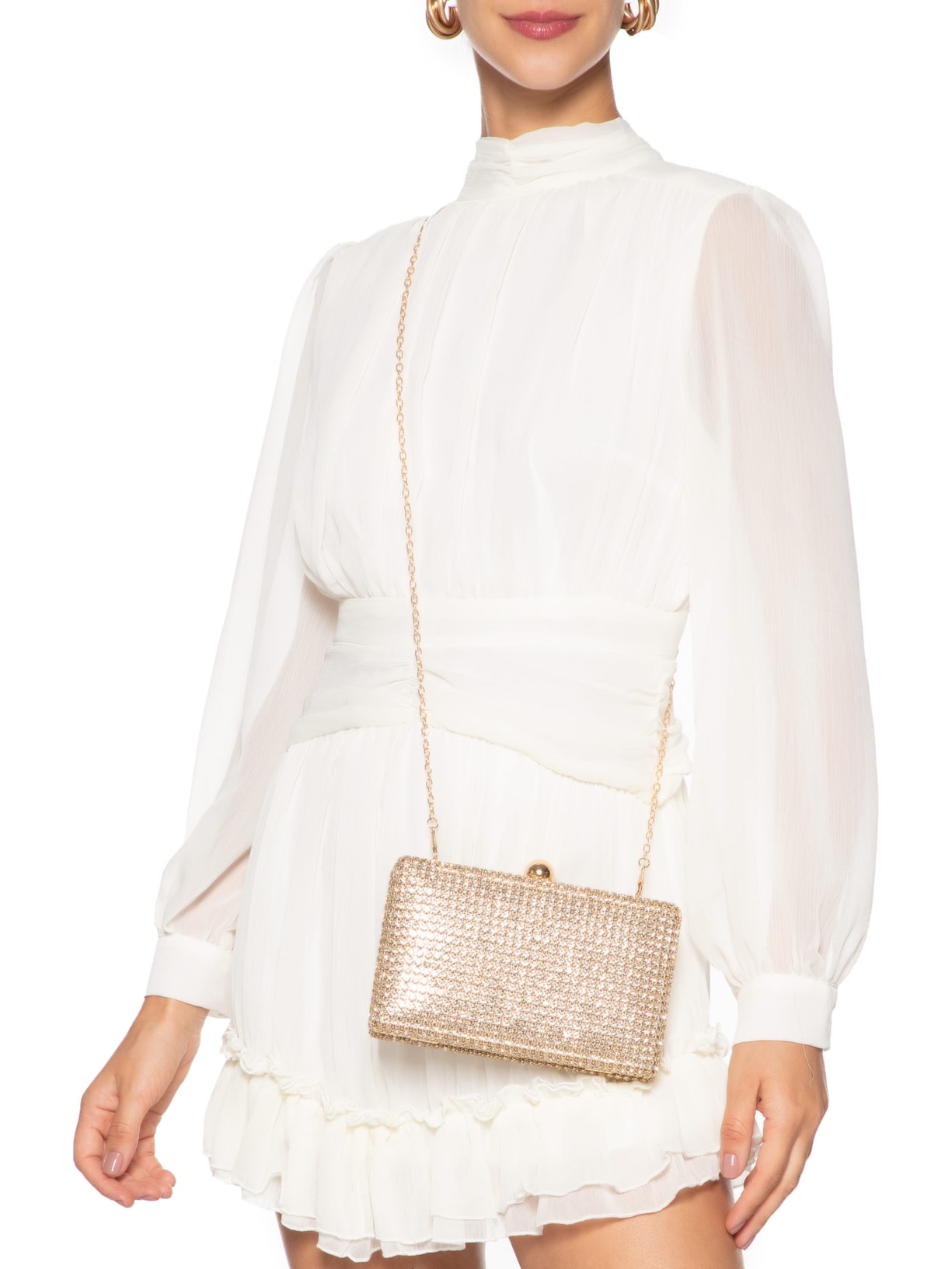 Bolsa Feminina Clutch Strass Dourado Market 33