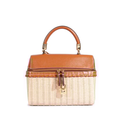 Bolsa Feminina Couro e Palha - Bege