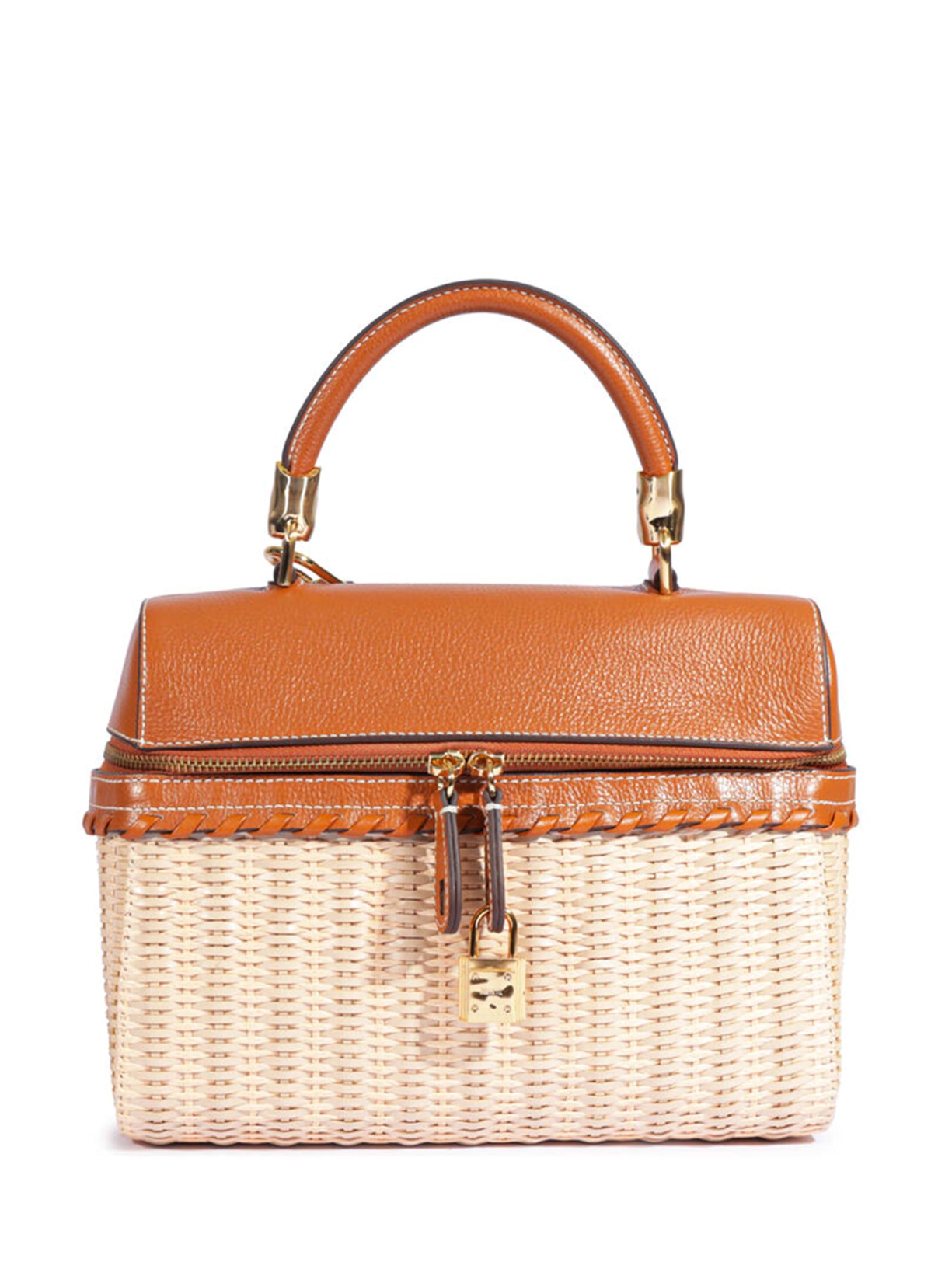 Bolsa Feminina Couro e Palha - Bege