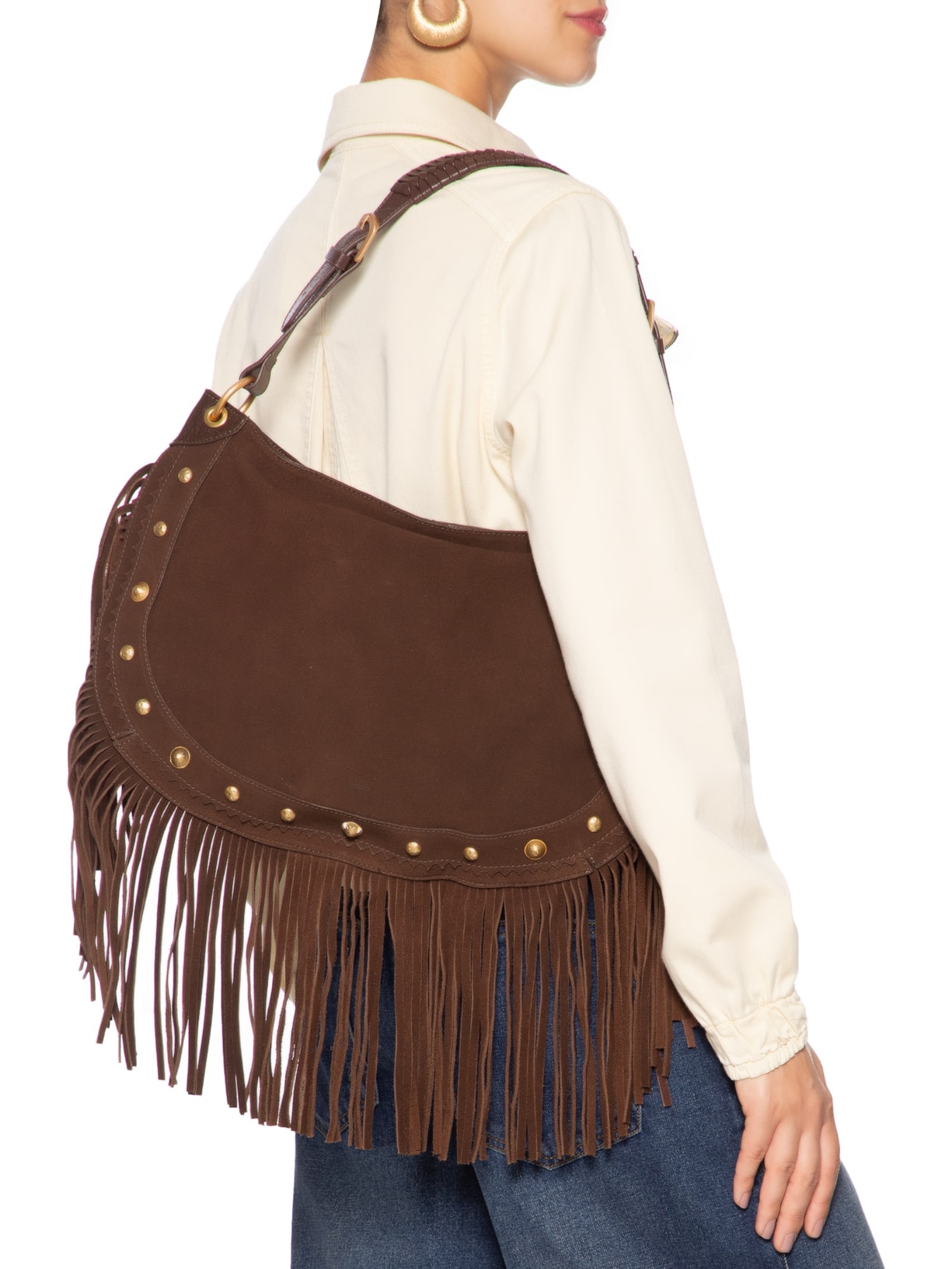 Bolsa Feminina Couro Franjas Marrom Arezzo