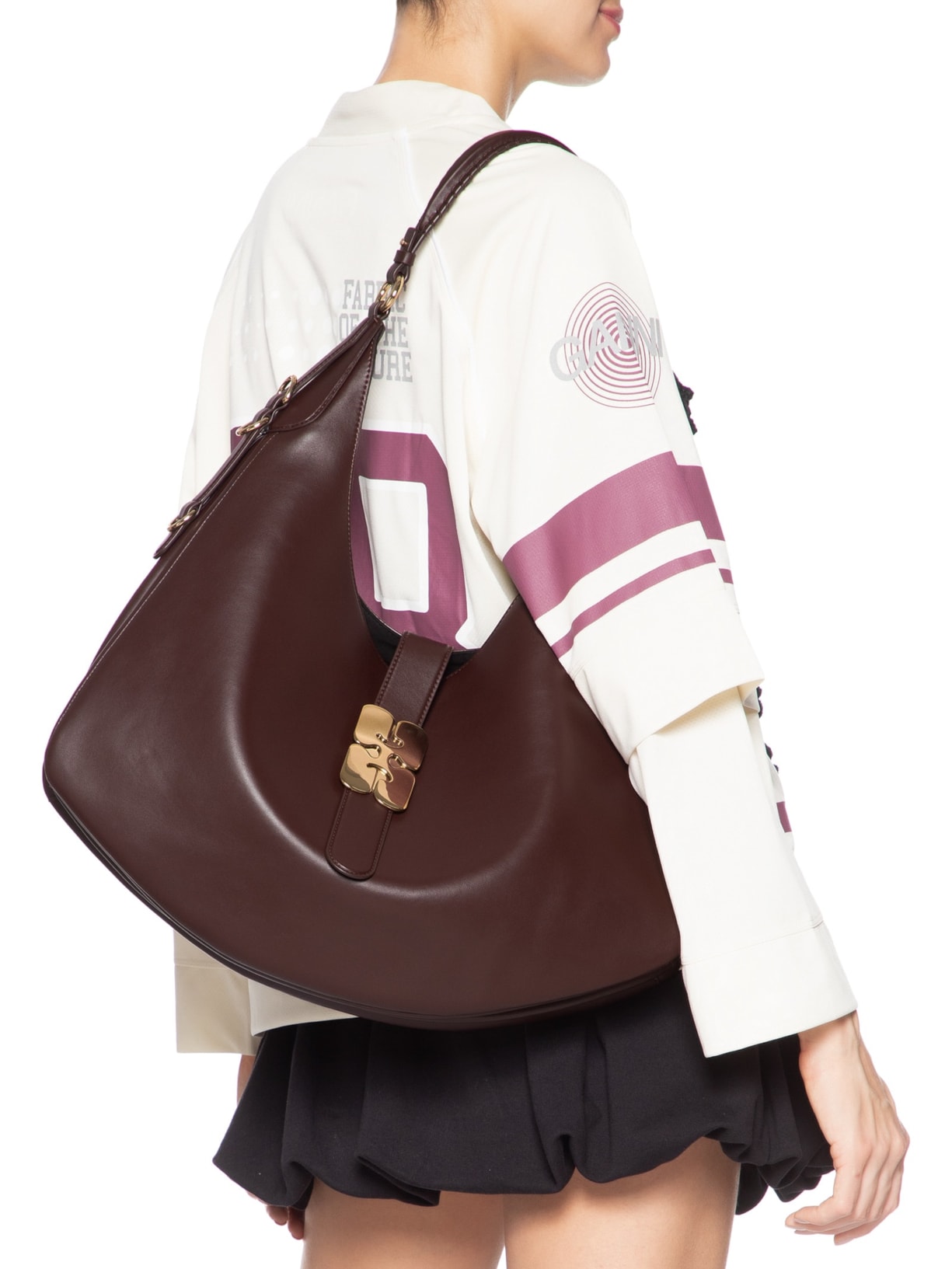 Bolsa Feminina Couro Kat Grande Marrom Ganni