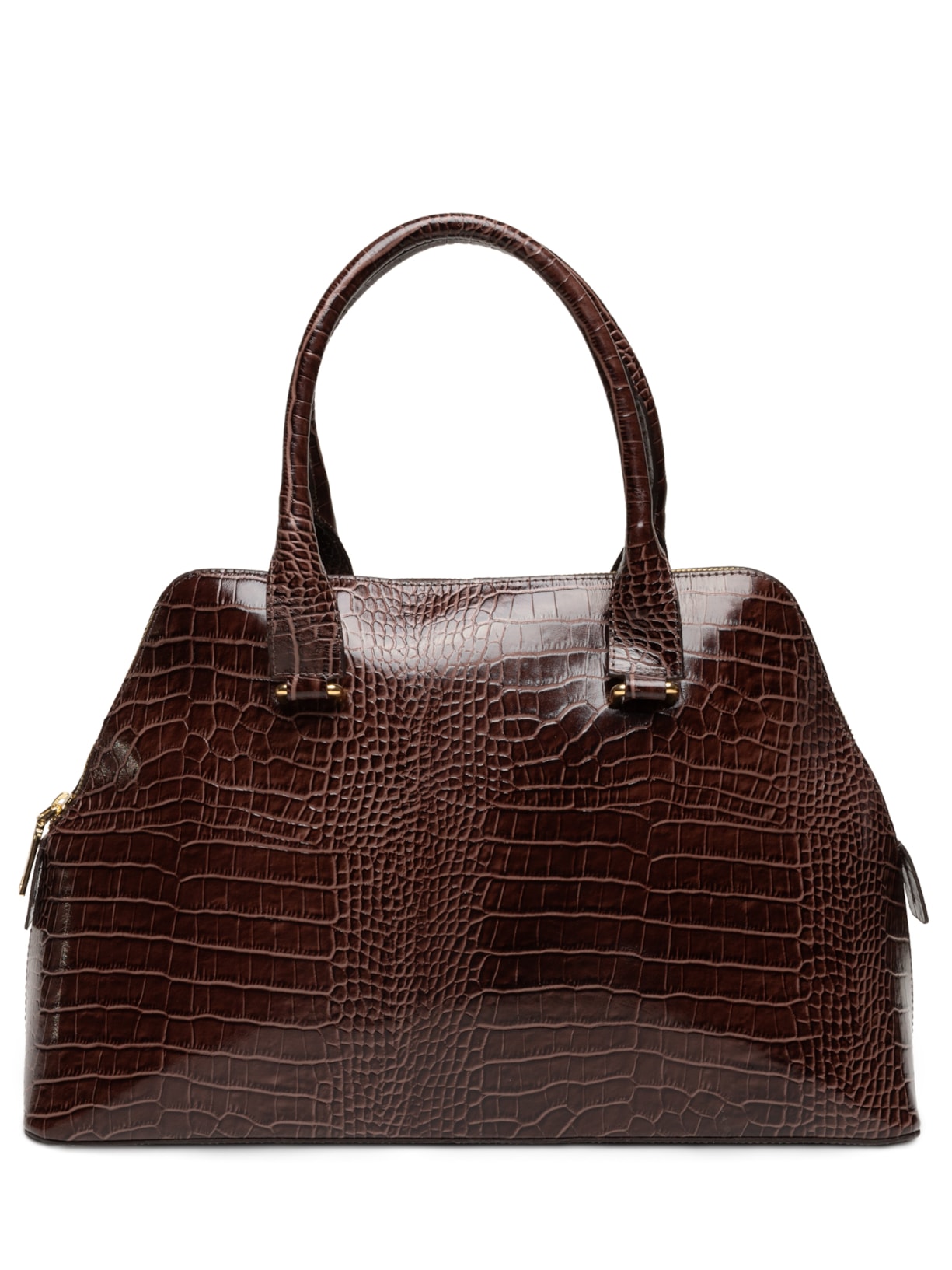 Bolsa Feminina Croco Coffee Enfeites Ouro - Marrom