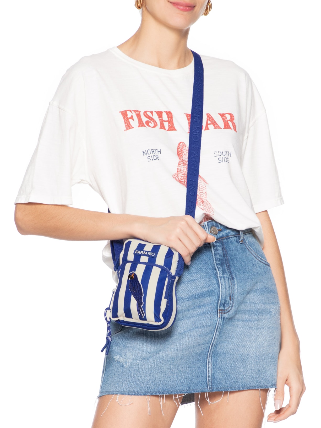 Bolsa Feminina Da Gema Arara Listrado Azul Farm Etc