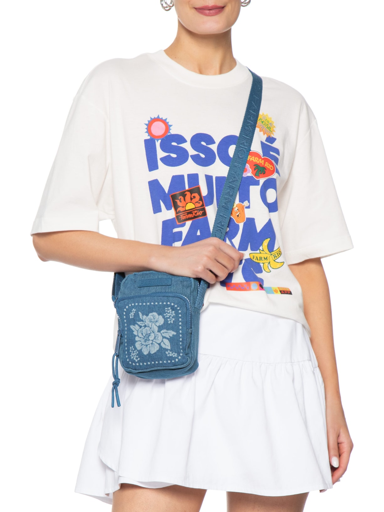 Bolsa Feminina Da Gema Jeans Lenço Tropical Azul Farm Etc