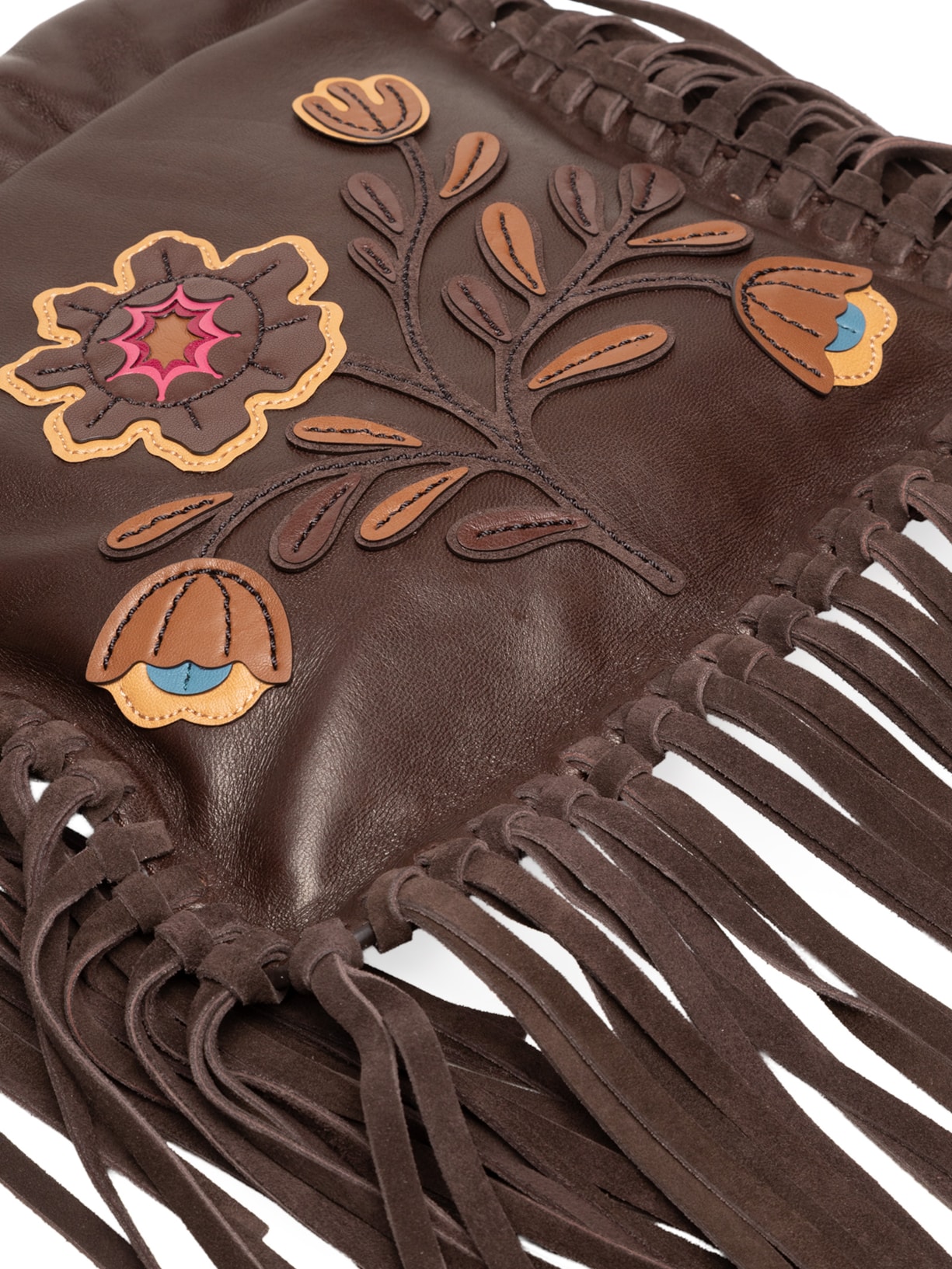Bolsa Feminina De Ombro Kalispera Bordada E Franjas Marrom Etro