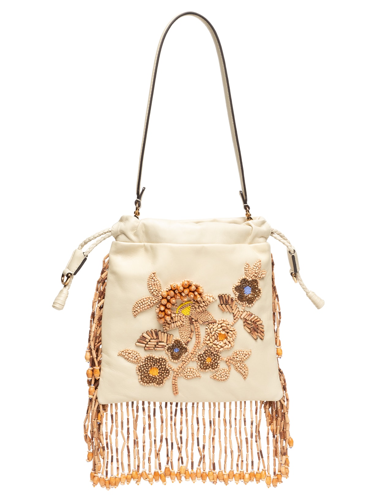 Bolsa Feminina De Ombro Kalispera Bordada E Franjas - Off White