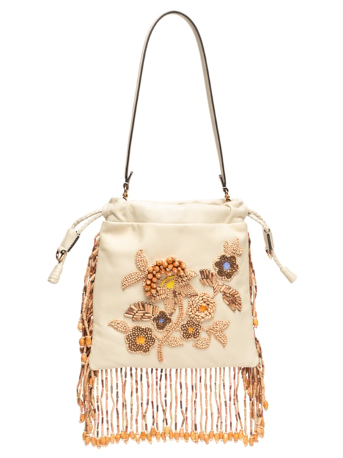 Bolsa Feminina De Ombro Kalispera Bordada E Franjas - Off White