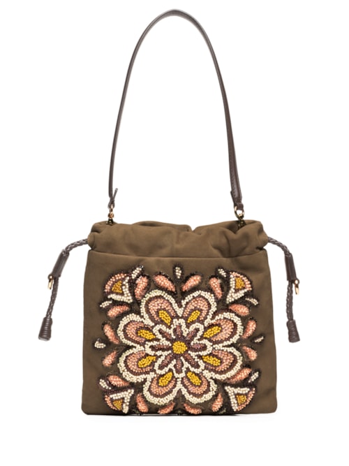 Bolsa Feminina De Ombro Kalispera Bordada - Marrom