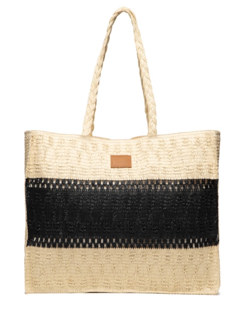 Bolsa Feminina De Palha Bicolor - Bege