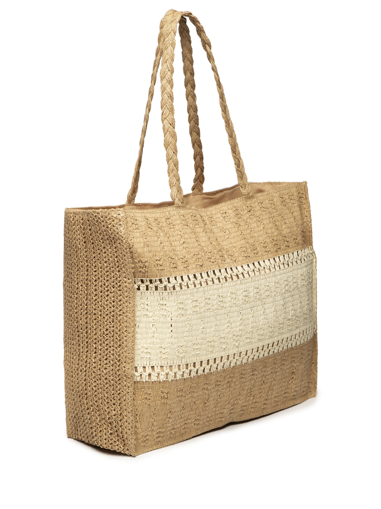 Bolsa Feminina De Palha Bicolor Bege Mktbeach