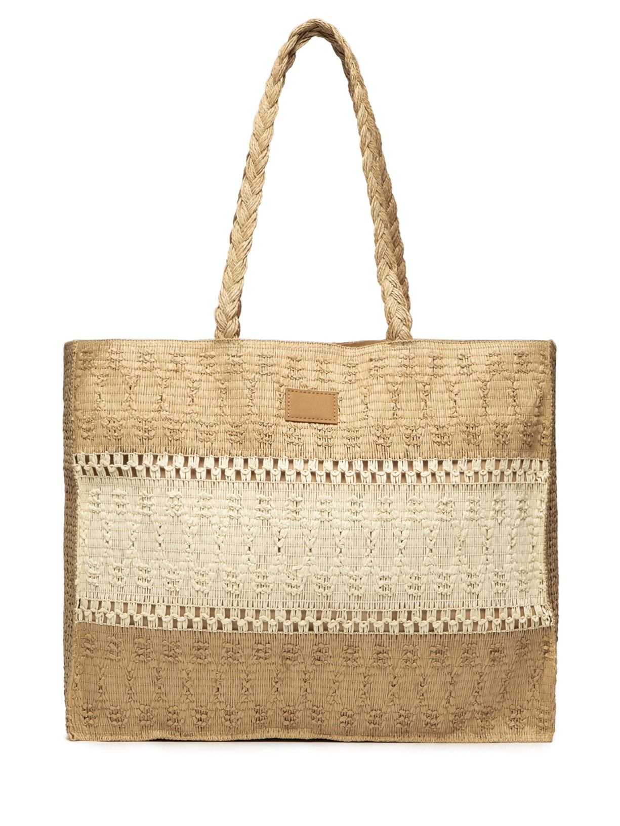 Bolsa Feminina De Palha Bicolor - Bege