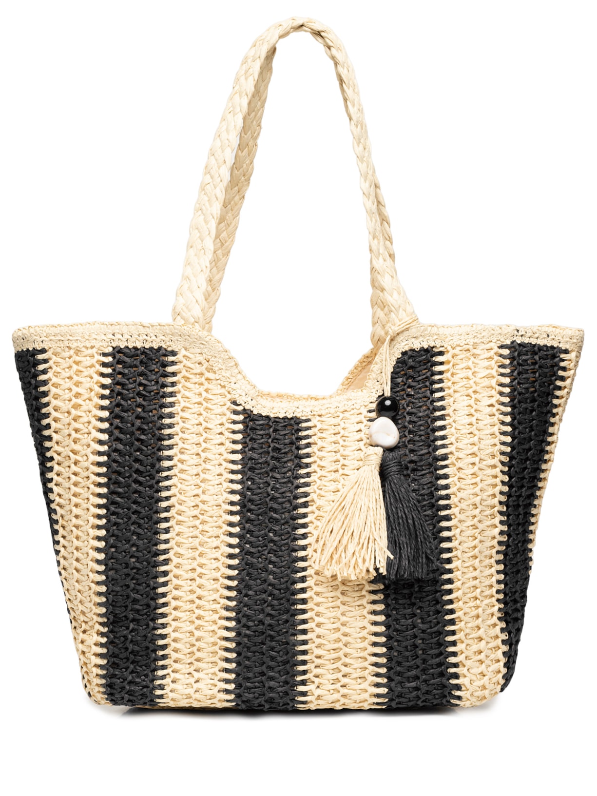 Bolsa Feminina De Palha Bicolor - Bege