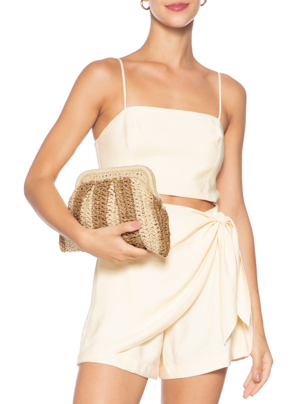 Bolsa Feminina De Palha Bicolor Bege Market 33