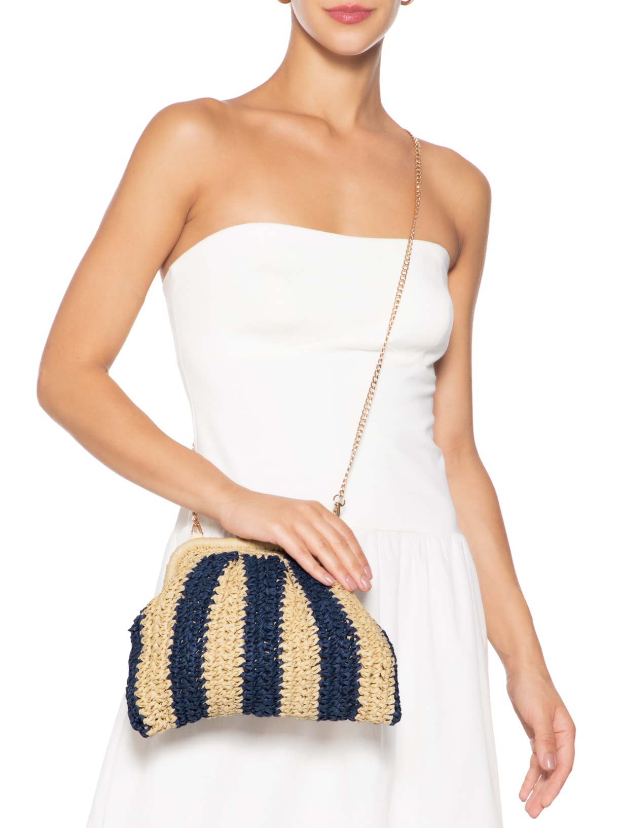 Bolsa Feminina De Palha Bicolor Bege Market 33