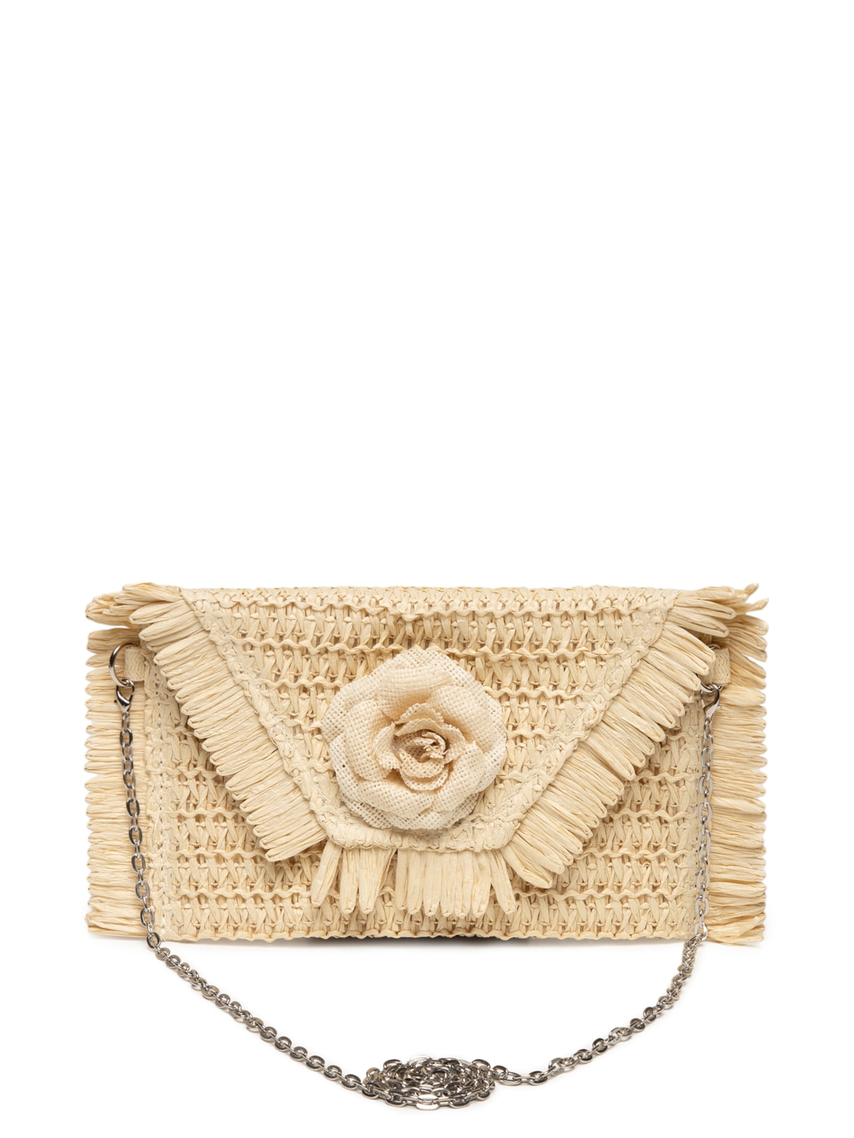 Bolsa Feminina De Palha Com Aplicação De Flor - Bege