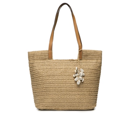 Bolsa Feminina De Palha Com Enfeite De Conchas - Bege