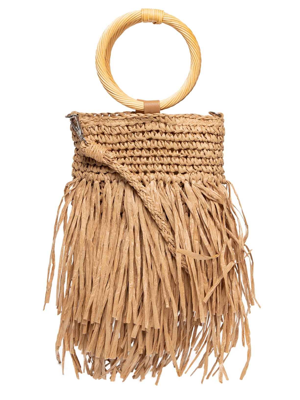 Bolsa Feminina De Palha Com Franjas - Bege