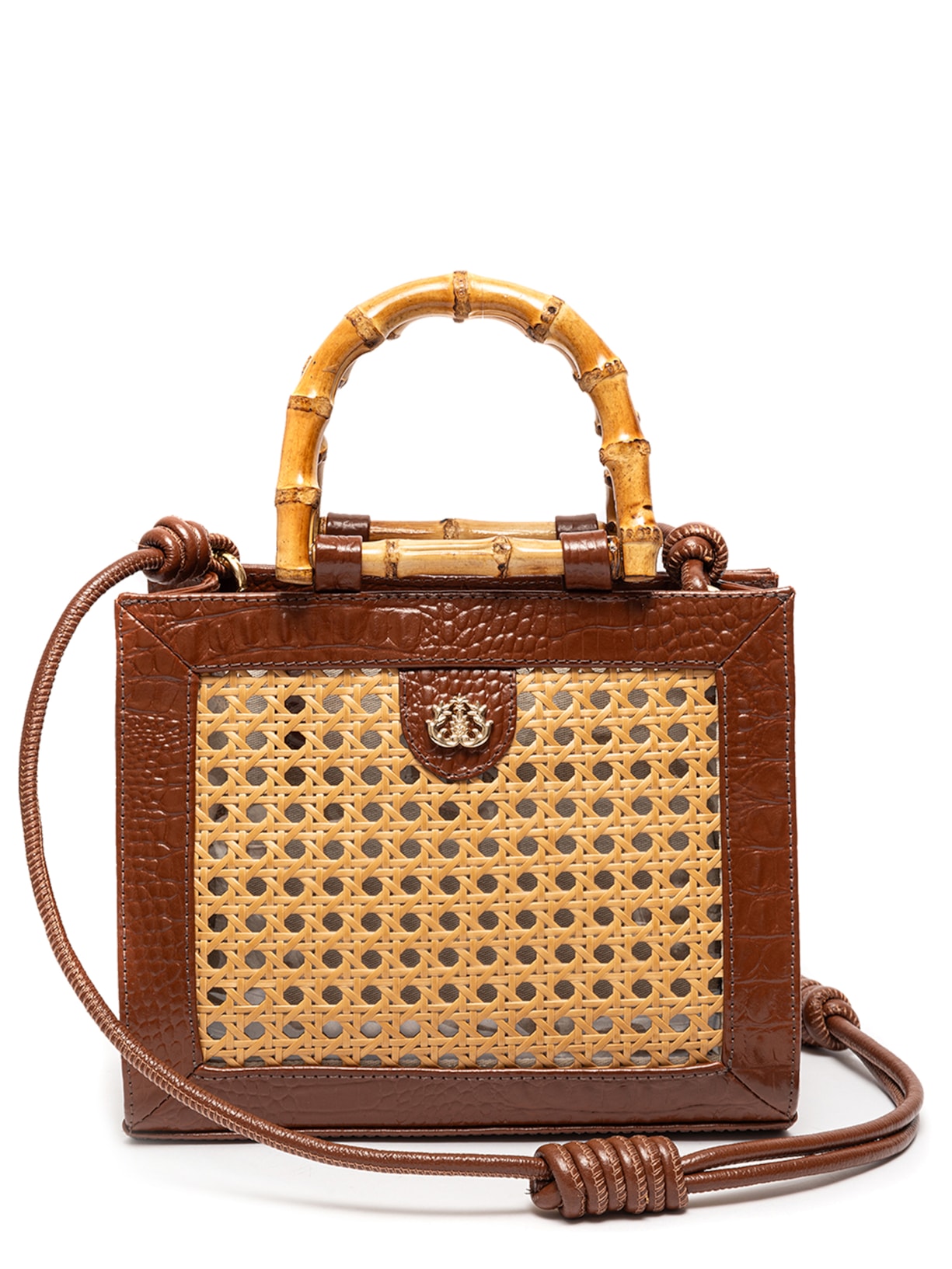 Bolsa Feminina Diana Média Em Couro Natural E Palha Indiana - Bege