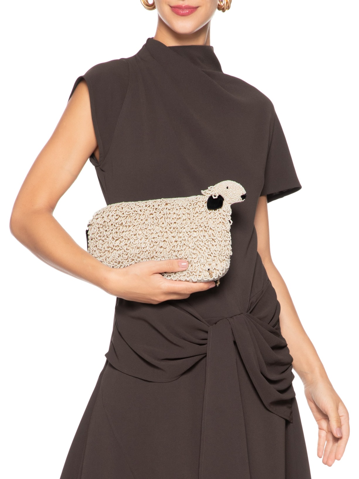 Bolsa Feminina Dolly Beaded Clutch Off White Staud