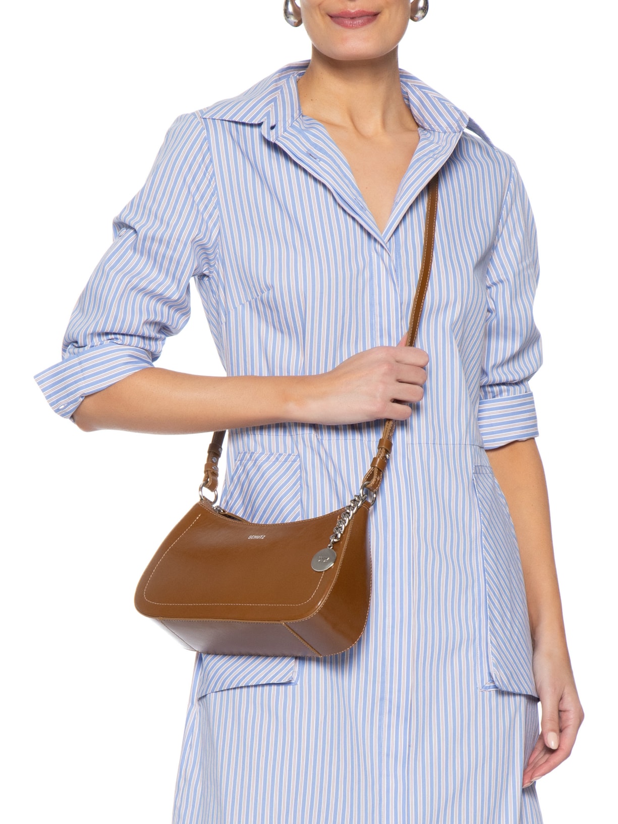 Bolsa Feminina Elowen Shoulder Média Couro Marrom Schutz