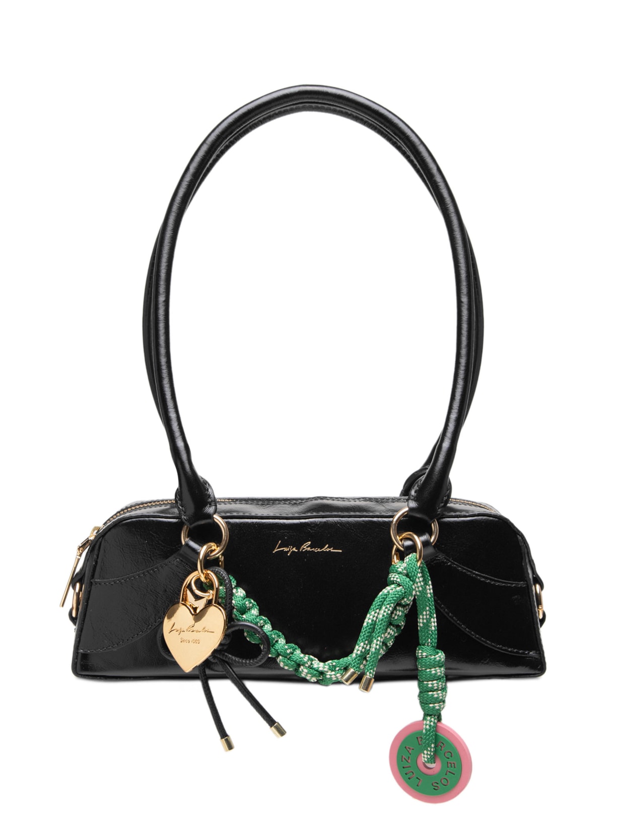 Bolsa Feminina Em Couro Com Charms - Preto