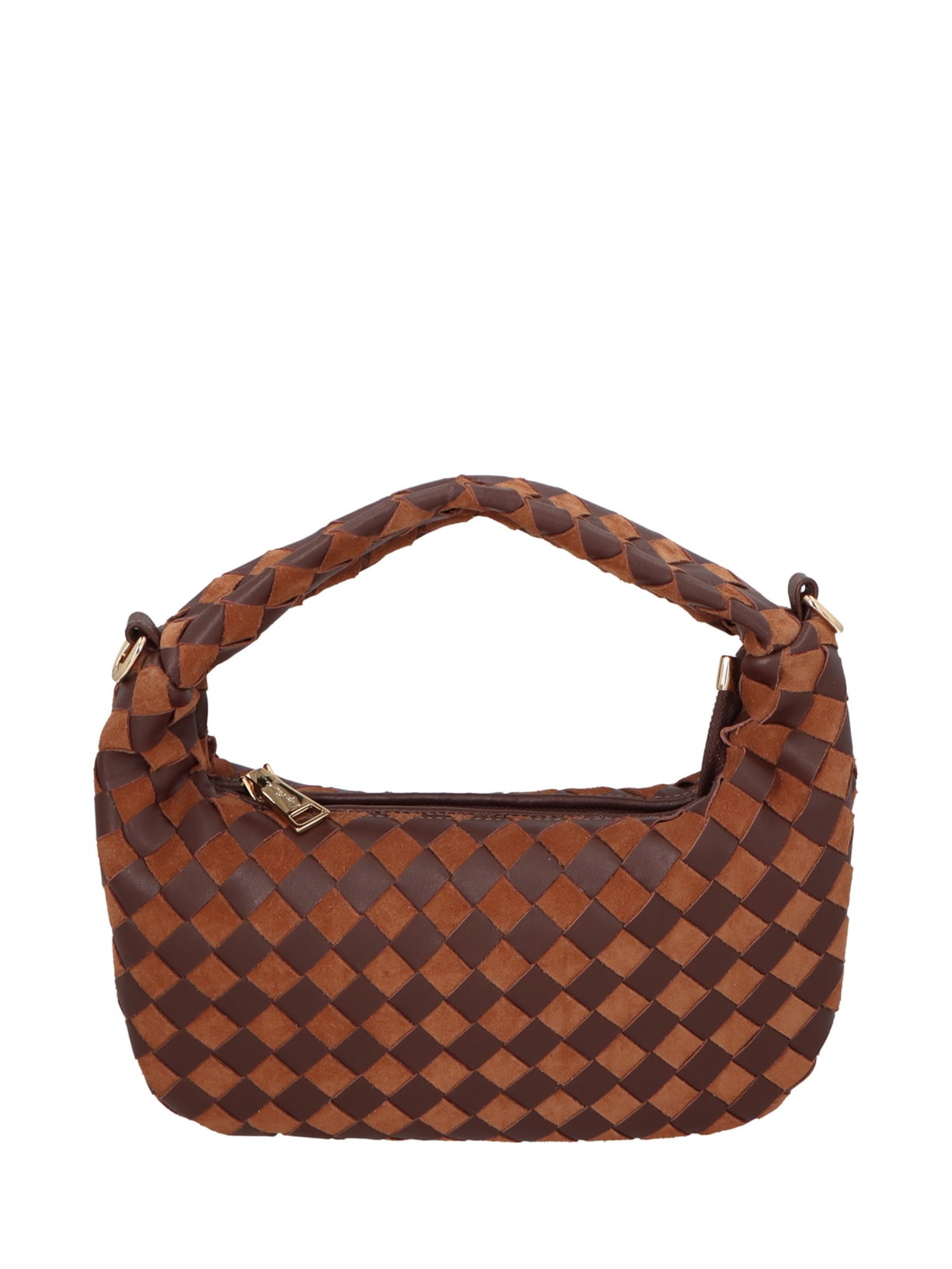 Bolsa Feminina Em Tressê De Camurça Média Marrom Luiza Barcelos