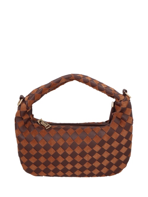 Bolsa Feminina Em Tressê De Camurça Média - Marrom