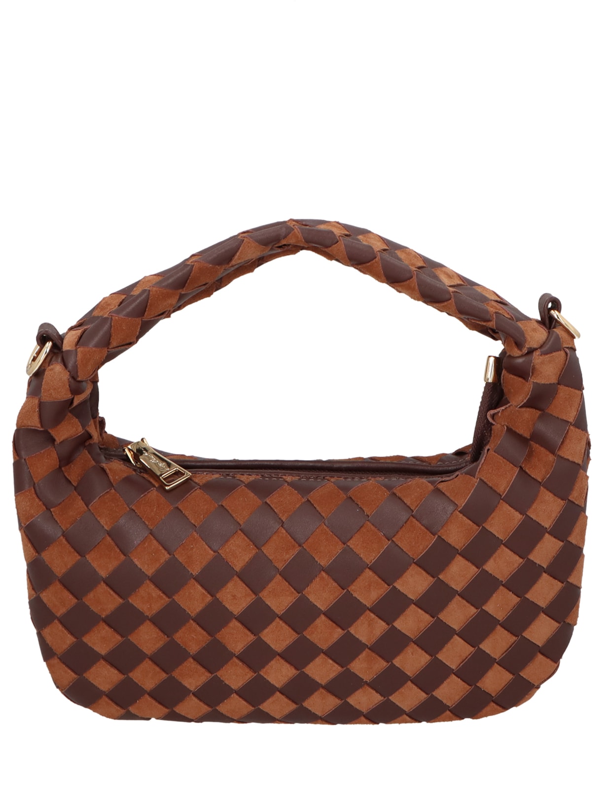 Bolsa Feminina Em Tressê De Camurça Média - Marrom