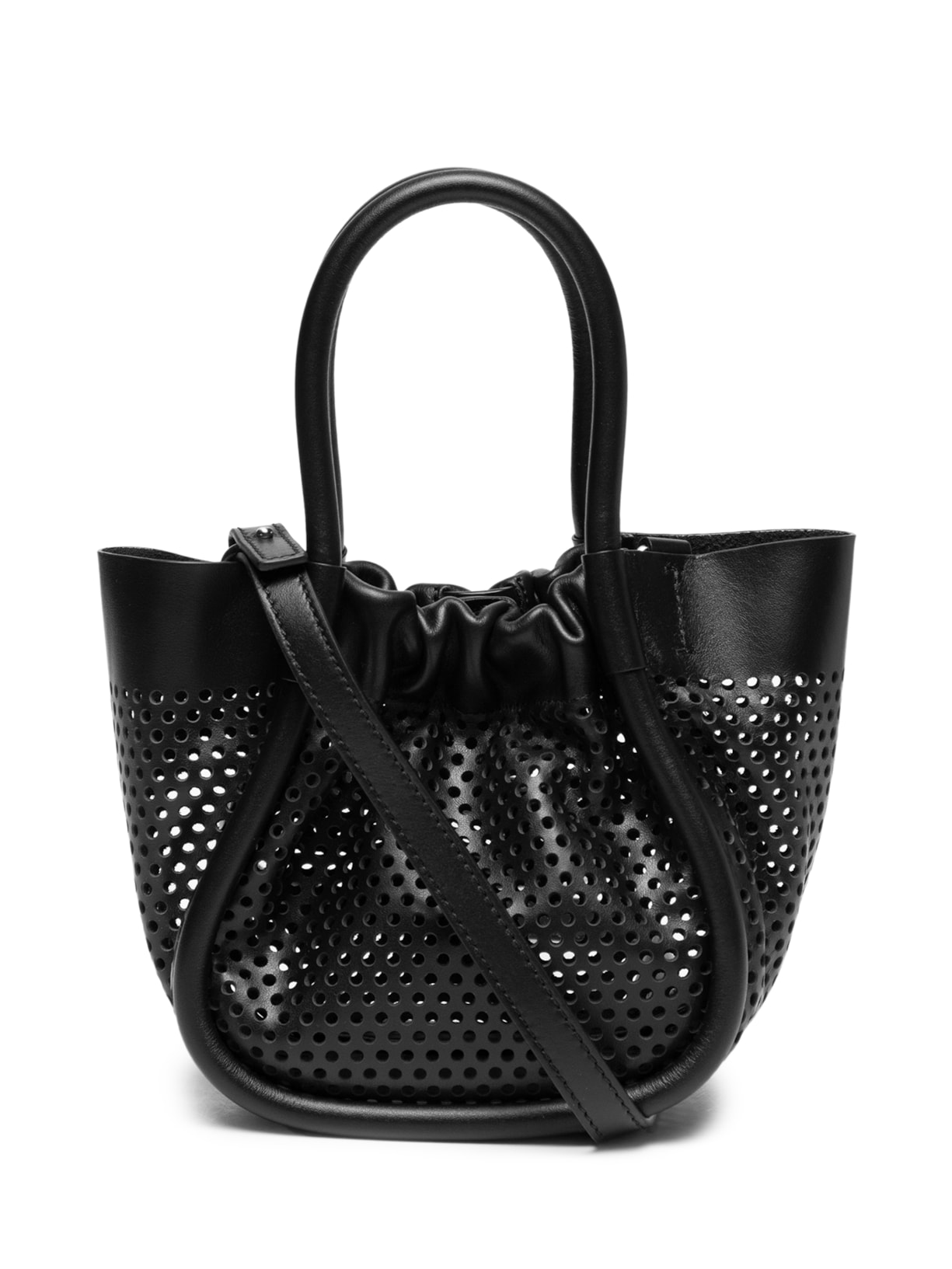 Bolsa Feminina Extra Small Ruched Tote In Perforated Leather - Preto