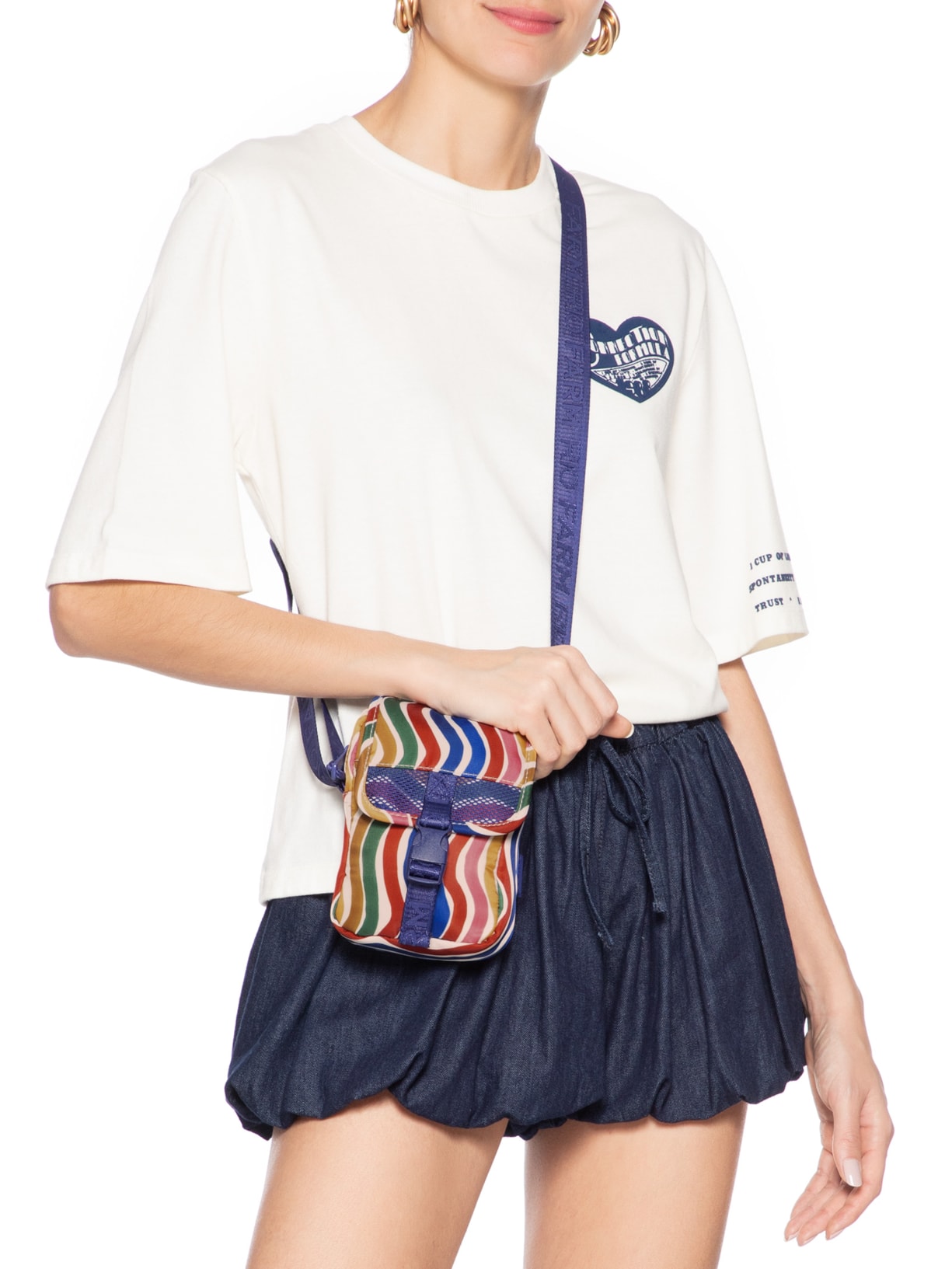 Bolsa Feminina Fervo Dança De Listras  Azul Farm Etc