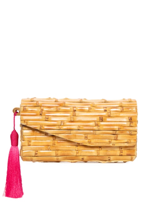 Bolsa Feminina Gaia Bambu Pingente Seda - Bege