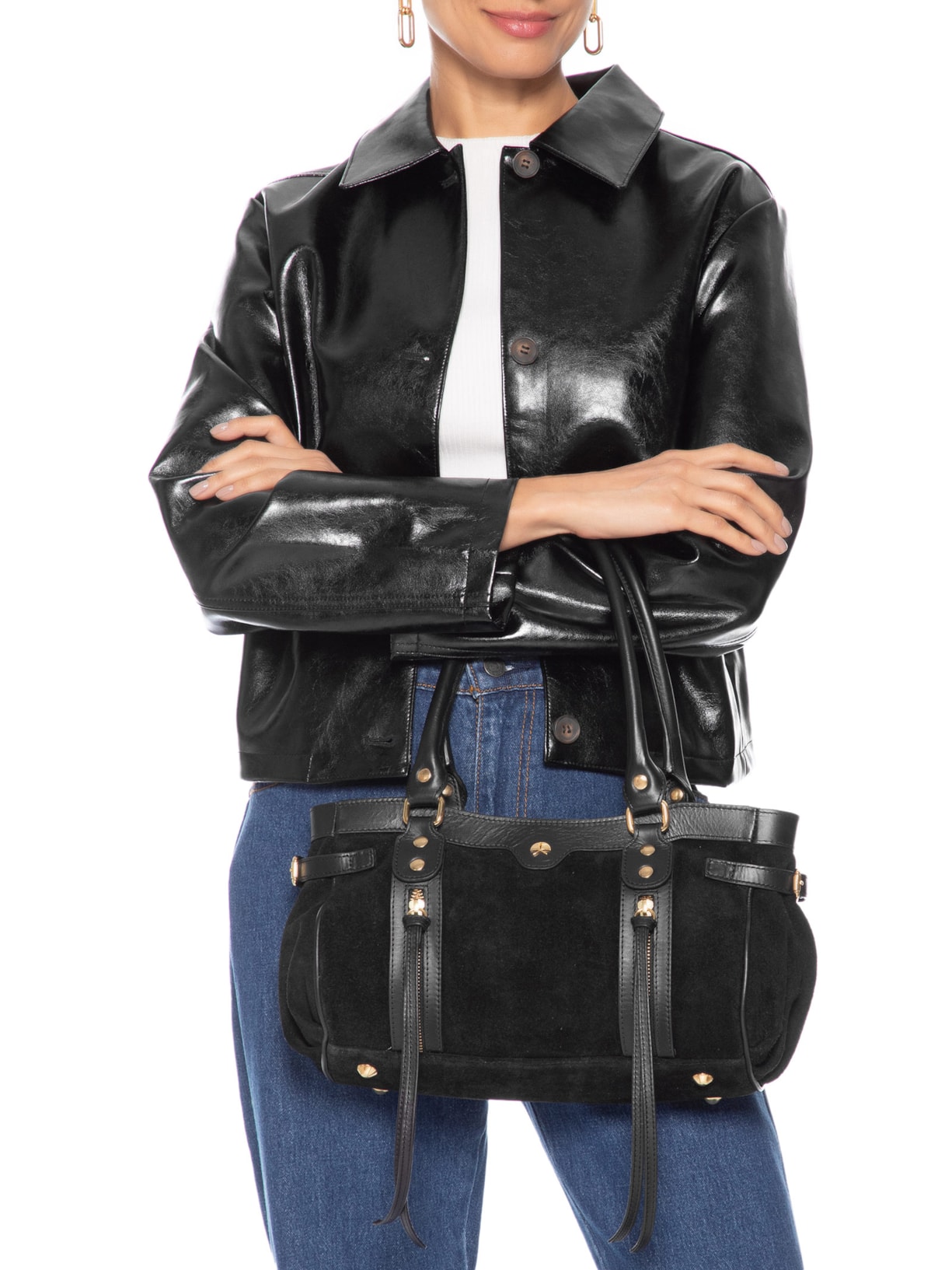 Bolsa Feminina Grande Baguete Preto Luiza Barcelos