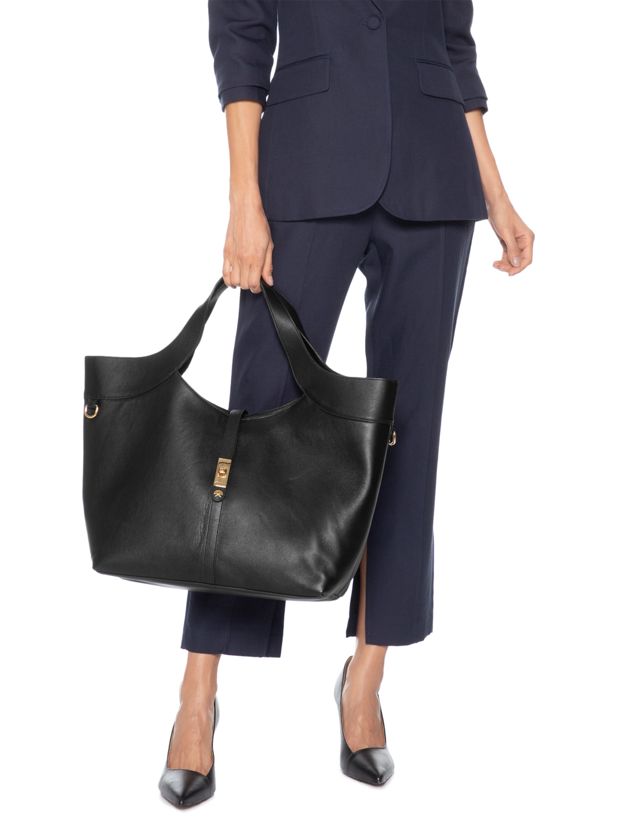 Bolsa Feminina Grande com Fecho Dourado Preto Luiza Barcelos