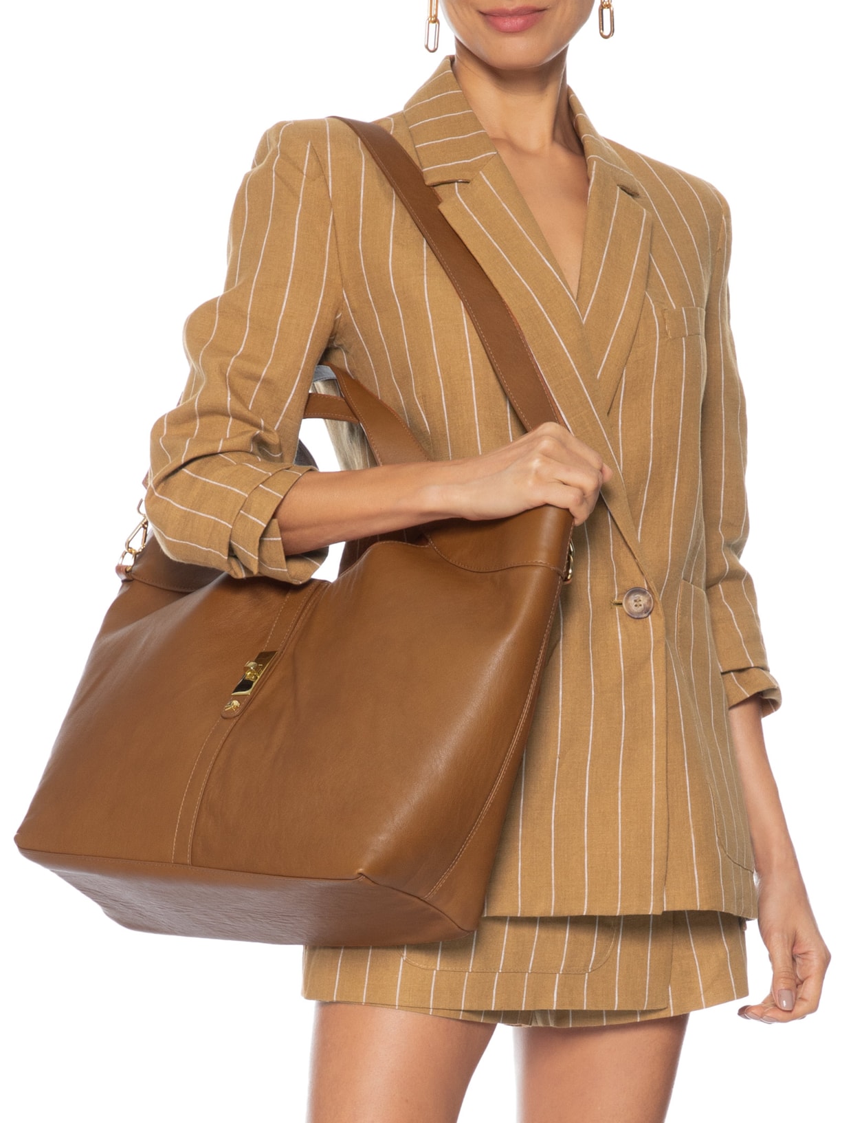 Bolsa Feminina Grande com Fecho Dourado – Marrom Luiza Barcelos