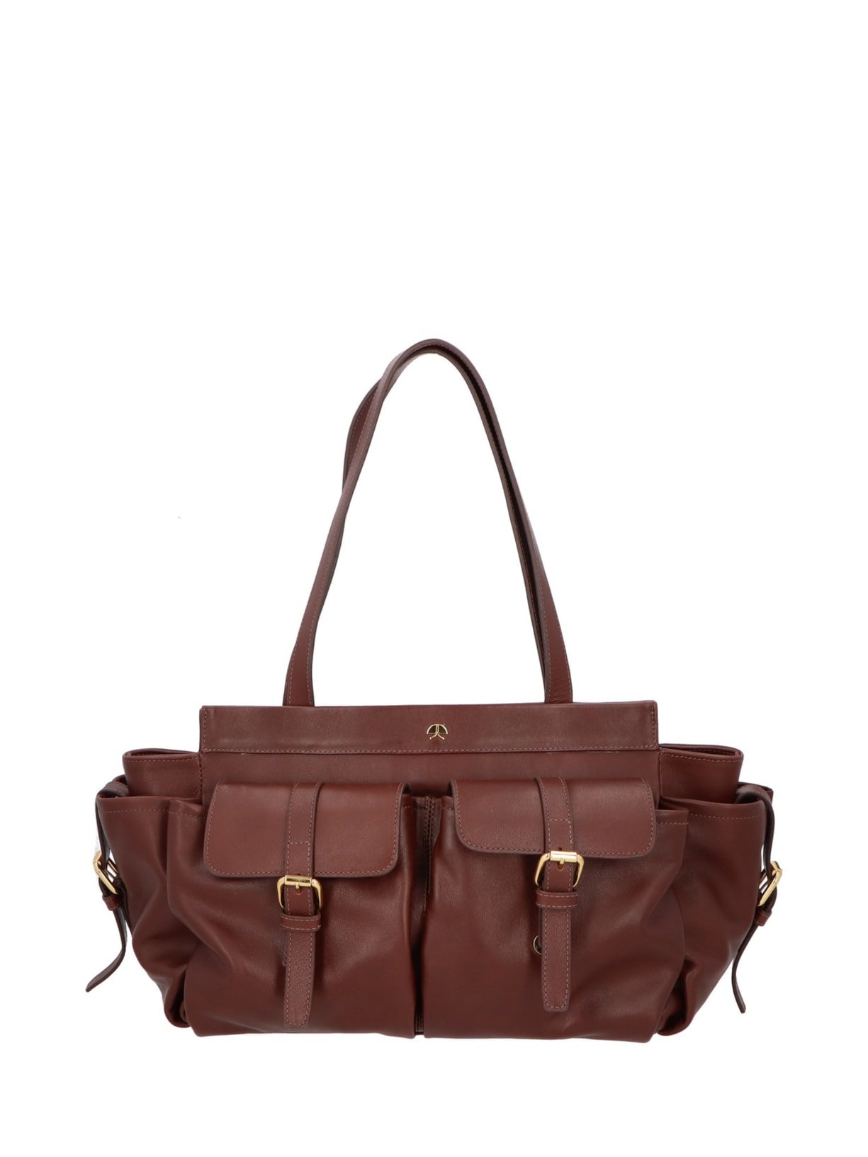 Bolsa Feminina Grande Em Couro Com Bolso Frontal Marrom Luiza Barcelos
