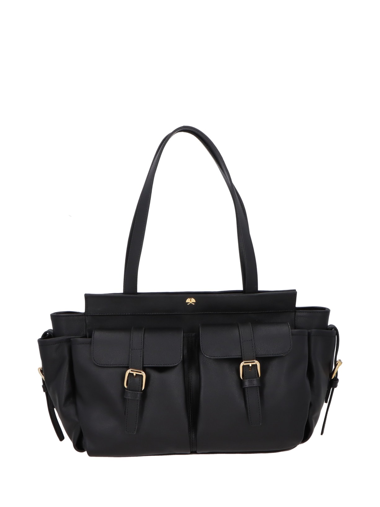 Bolsa Feminina Grande Em Couro Com Bolso Frontal Preto Luiza Barcelos