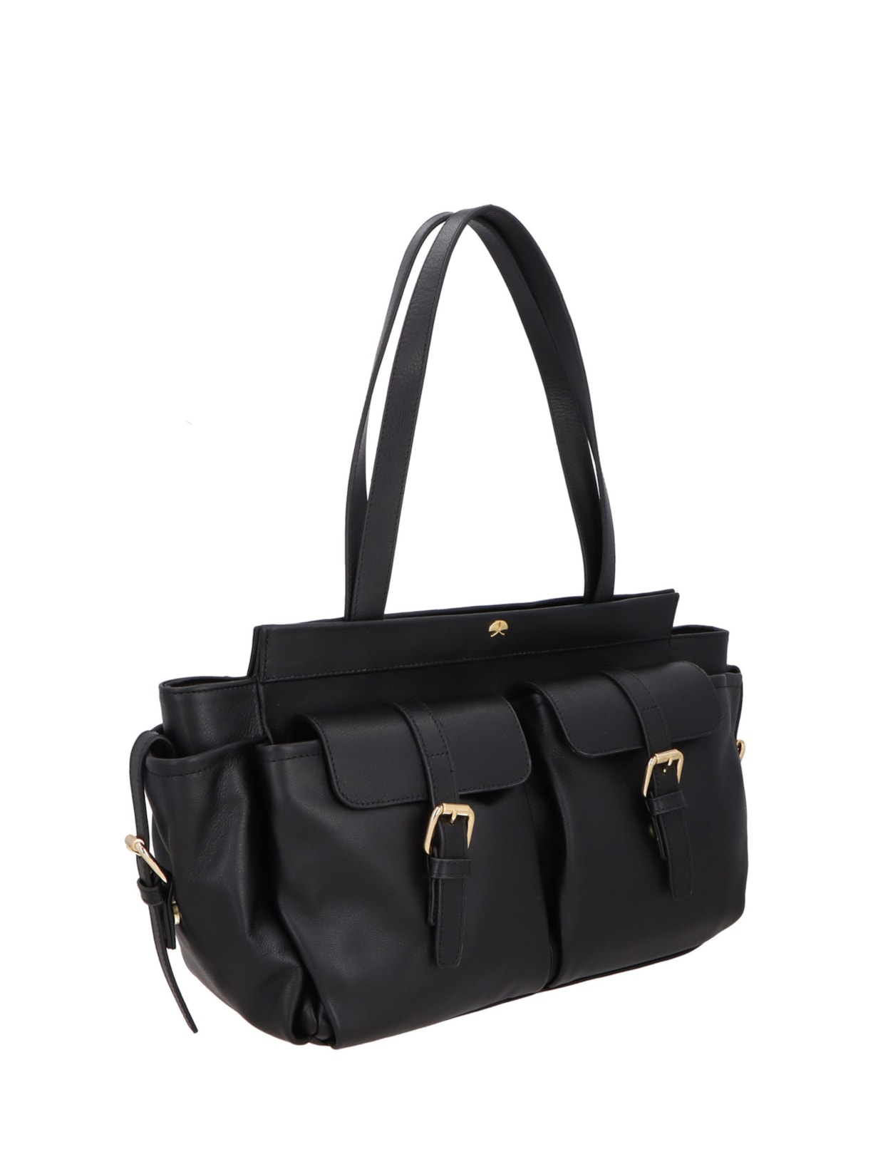 Bolsa Feminina Grande Em Couro Com Bolso Frontal Preto Luiza Barcelos
